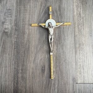 Vintage Catholic INRI Italian Gold Tone and Silver Tone Wall Crucifix Christian